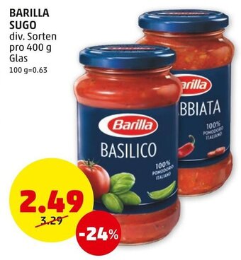 PENNY BARILLA SUGO div. Sorten pro 400 g Glas Angebot