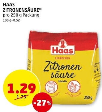 PENNY HAAS ZITRONENSÄURE* pro 250 g Packung Angebot