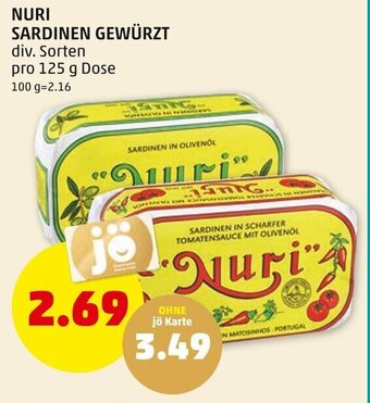 PENNY NURI SARDINEN GEWÜRZT div. Sorten pro 125 g Dose Angebot