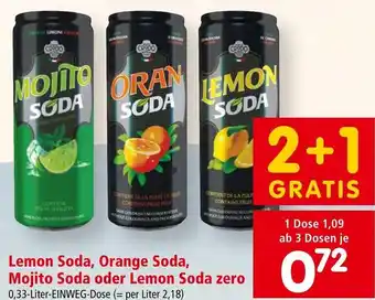 Interspar Lemon Soda, Orange Soda, Mojito Soda oder Lemon Soda zero 0,33-Liter-EINWEG-Dose Angebot