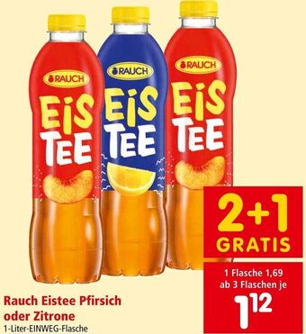 Interspar Rauch Eistee Pfirsich oder Zitrone 1-Liter-EINWEG-Flasche Angebot