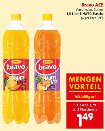 Interspar Bravo ACE Verschiedene Sorten, 1,5-Liter-EINWEG-Flasche Angebot