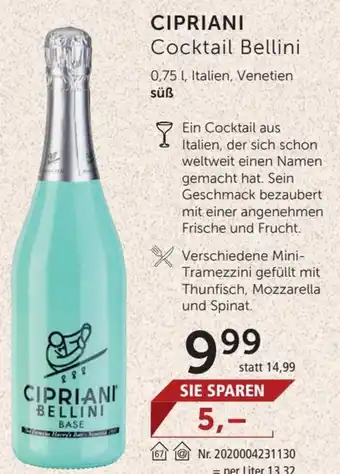 Interspar CIPRIANI Cocktail Bellini 0,75 l, Italien, Venetien Süß Angebot