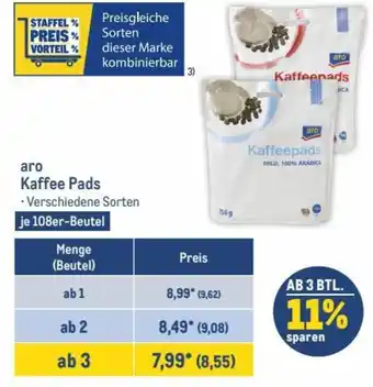 Metro aro Kaffee Pads je 108er-Beutel Angebot