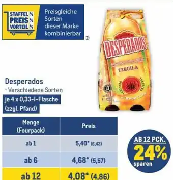 Metro Desperados je 4 x 0,33-1-Flasche Angebot