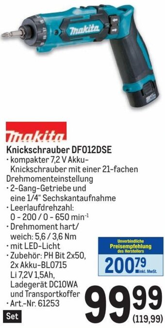 Metro makita Knickschrauber DF012DSE Angebot