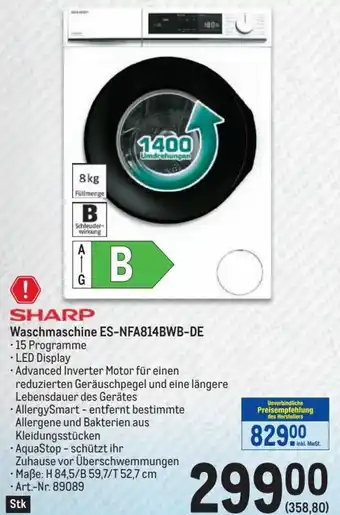 Metro SHARP Waschmaschine ES-NFA814BWB-DE Angebot