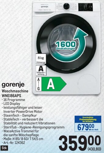 Metro gorenje Waschmaschine WNE186APS Angebot