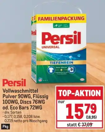 Metro Persil Vollwaschmittel Pulver 90WG, Flüssig 100WG, Discs 76WG od. Eco Bars 72WG .div. Sorten Angebot