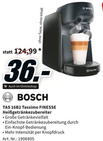 Media Markt BOSCH TAS 16B2 Tassimo FINESSE Heißgetränkezubereiter Angebot