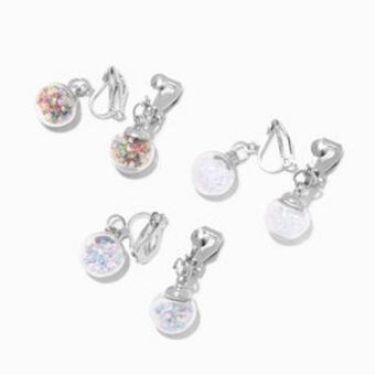 Claire's Silver 0.5 glitter shaker clip on drop earrings - 3 pack Angebot