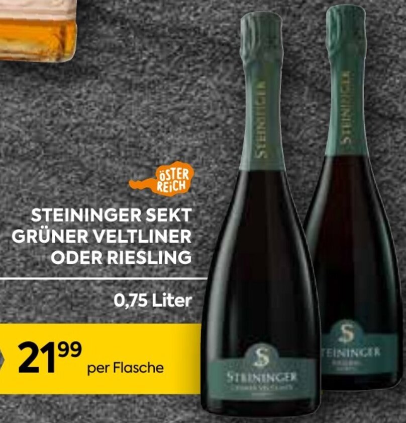 Billa STEININGER SEKT GRÜNER VELTLINER ODER RIESLING 0,75 Liter Angebot