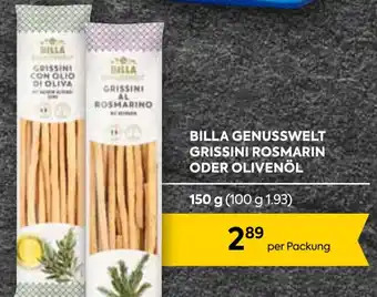 Billa BILLA GENUSSWELT GRISSINI ROSMARIN ODER OLIVENÖL 150 g Angebot