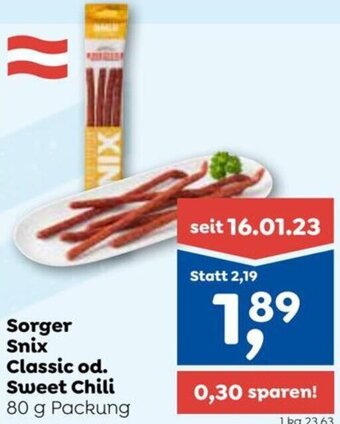 ADEG Sorger Snix Classic od. Sweet Chili 80 g Packung Angebot