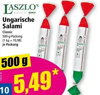 Norma LASZLO Ungarische Salami Classic 500-g-Packung (1 kg = 10,98) je Packung Angebot