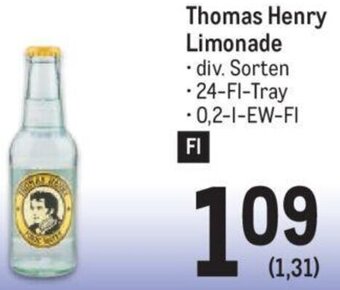 Metro Thomas Henry Limonade . div. Sorten .24-Fl-Tray -0,2-1-EW-FI Angebot