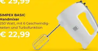 Interspar SIMPEX BASIC Handmixer 250 Watt, mit 6 Geschwindig-keiten und Turbofunktion Angebot