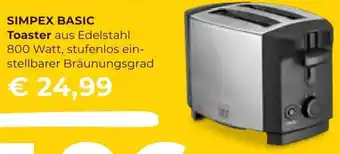 Interspar SIMPEX BASIC Toaster aus Edelstahl 800 Watt, stufenlos ein-stellbarer Bräunungsgrad Angebot