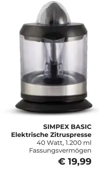 Interspar SIMPEX BASIC Elektrische Zitruspresse 40 Watt, 1.200 ml Fassungsvermögen Angebot