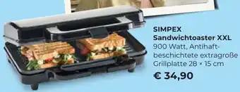 Interspar SIMPEX Sandwichtoaster XXL 900 Watt, Antihaft-beschichtete extragroße Grillplatte 28 x 15 cm Angebot