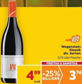 Billa Wegenstein Klassik div. Sorten 0,75 Liter Flasche Angebot