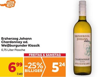 Billa Erzherzog Johann Chardonnay od. Weißburgunder Klassik 0,75 Liter Flasche Angebot