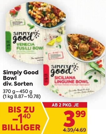Billa Simply Good Bowl div. Sorten 370 g-450 g Angebot