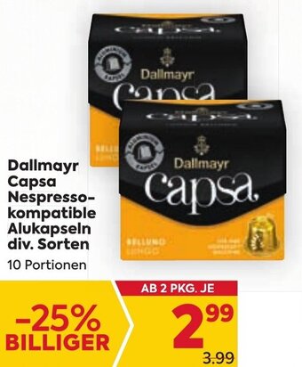 Billa Dallmayr Capsa Nespresso-kompatible Alukapseln div. Sorten 10 Portionen Angebot