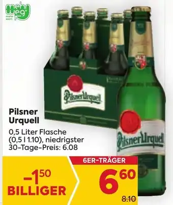 Billa Pilsner Urquell 0,5 Liter Flasche (0,5 11.10), niedrigster 30-Tage-Preis: 6.08 Angebot