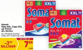 Billa Somat Tabs XXL, Caps XXL od. Pulver div. Sorten 33-70 Stück/2,5 Kilo Angebot
