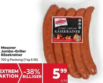 Billa Messner Jumbo-Griller Käsekrainer 700 g Packung (1 kg 8.56) Angebot