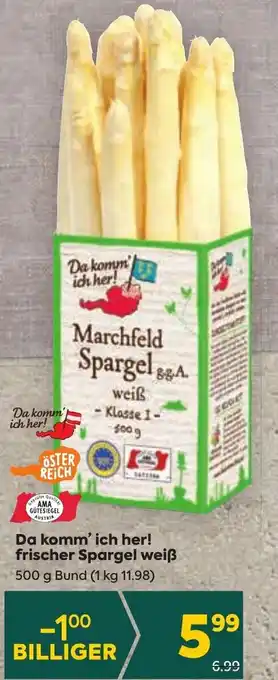 Billa Da komm' ich her! frischer Spargel weiß 500 g Bund (1 kg 11.98) Angebot
