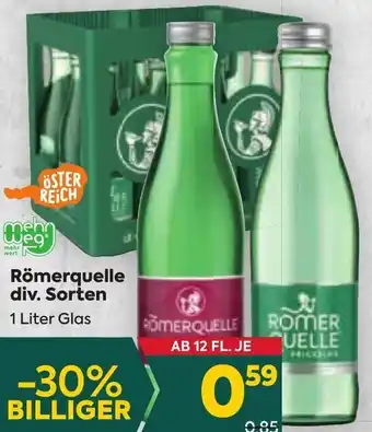 Billa Römerquelle div. Sorten 1 Liter Glas Angebot