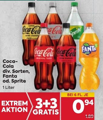 Billa Coca- Cola div. Sorten, Fanta od. Sprite 1 Liter Angebot
