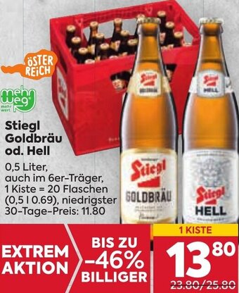 Billa Stiegl Goldbräu od. Hell 0,5 Liter, Angebot