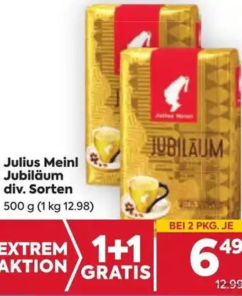 Billa Julius Meinl Jubiläum div. Sorten 500 g (1 kg 12.98) Angebot
