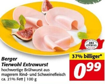 Nah&Frisch Berger Tierwohl Extrawurst hochwertige Brühwurst aus magerem Rind- und Schweinefleisch ca. 21% Fett | 100 g Angebot