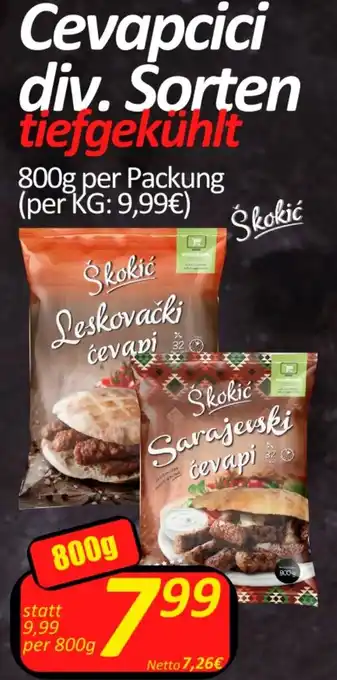 Wurstico Cevapcici div. Sorten tiefgekühlt 800g per Packung (per KG: 9,99€) Angebot