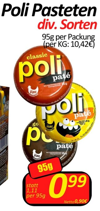 Wurstico Poli Pasteten div. Sorten 95g per Packung Angebot