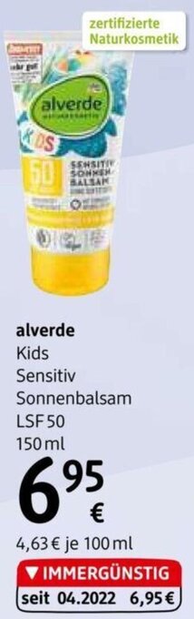 dm alverde Kids Sensitiv Sonnenbalsam LSF 50 150 ml Angebot