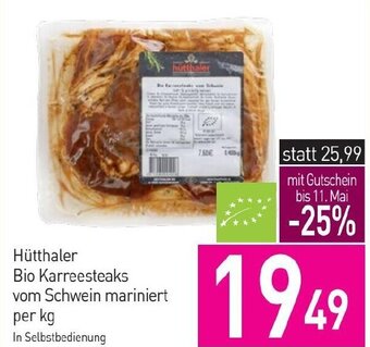 Sutterlüty Hütthaler Bio Karreesteaks vom Schwein mariniert per kg Angebot