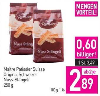 Sutterlüty Maitre Patissier Suisse Original Schweizer Nuss-Stängeli 250 g Angebot