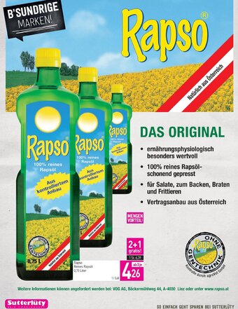 Sutterlüty Rapso Reines Rapsöl 0,75 Liter Angebot