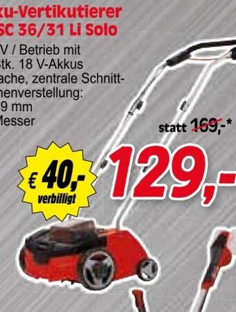 Zgonc Akku-vertikutierer gc-sc 36-31 li solo Angebot