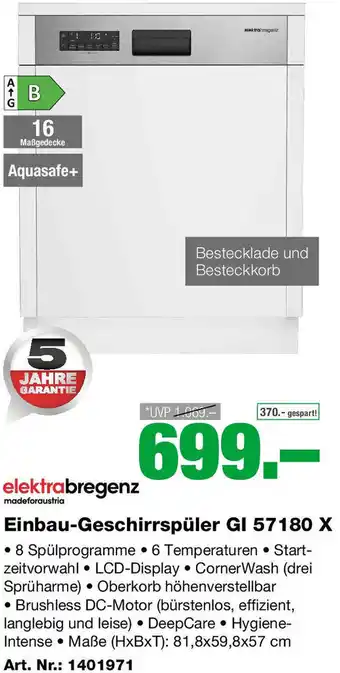 EP elektrabregenz Einbau-Geschirrspüler GI 57180 X Angebot