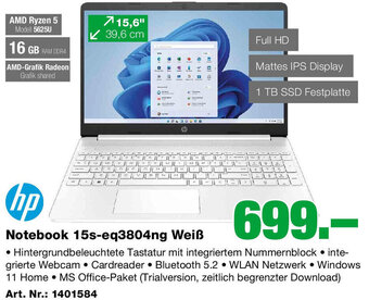 EP hp Notebook 15s-eq3804ng Weiß Angebot