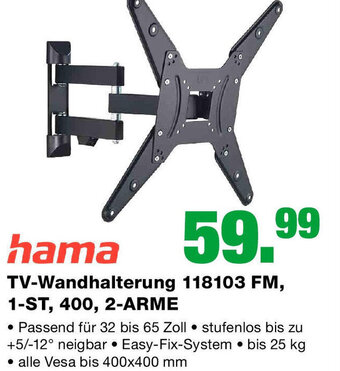 EP hama TV-Wandhalterung 118103 FM, 1-ST, 400, 2-ARME Angebot