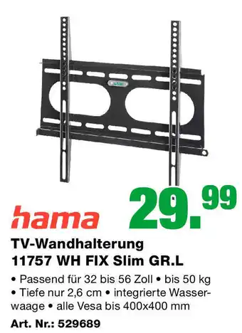 EP hama TV-Wandhalterung 11757 WH FIX Slim GR.L Angebot