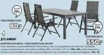 JYSK JUTLANDIA GARTENTISCH MOSS + POSITIONSSTUHL MYSEN Angebot
