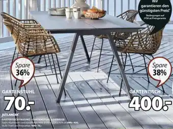 JYSK JUTLANDIA GARTENTISCH FAUSING+GARTENSTUHLILDERHUSE Tisch: Aluminium und künstliches Holz. B100 x L220 x H74 cm 649,- 400, Angebot